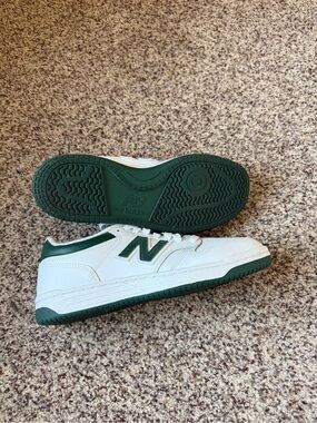 New Balance White & Dark Green Low-Top Sneakers